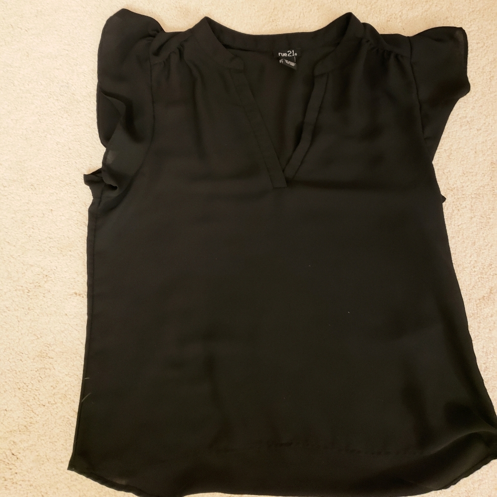 Sheer black ruffled sleeved blouse